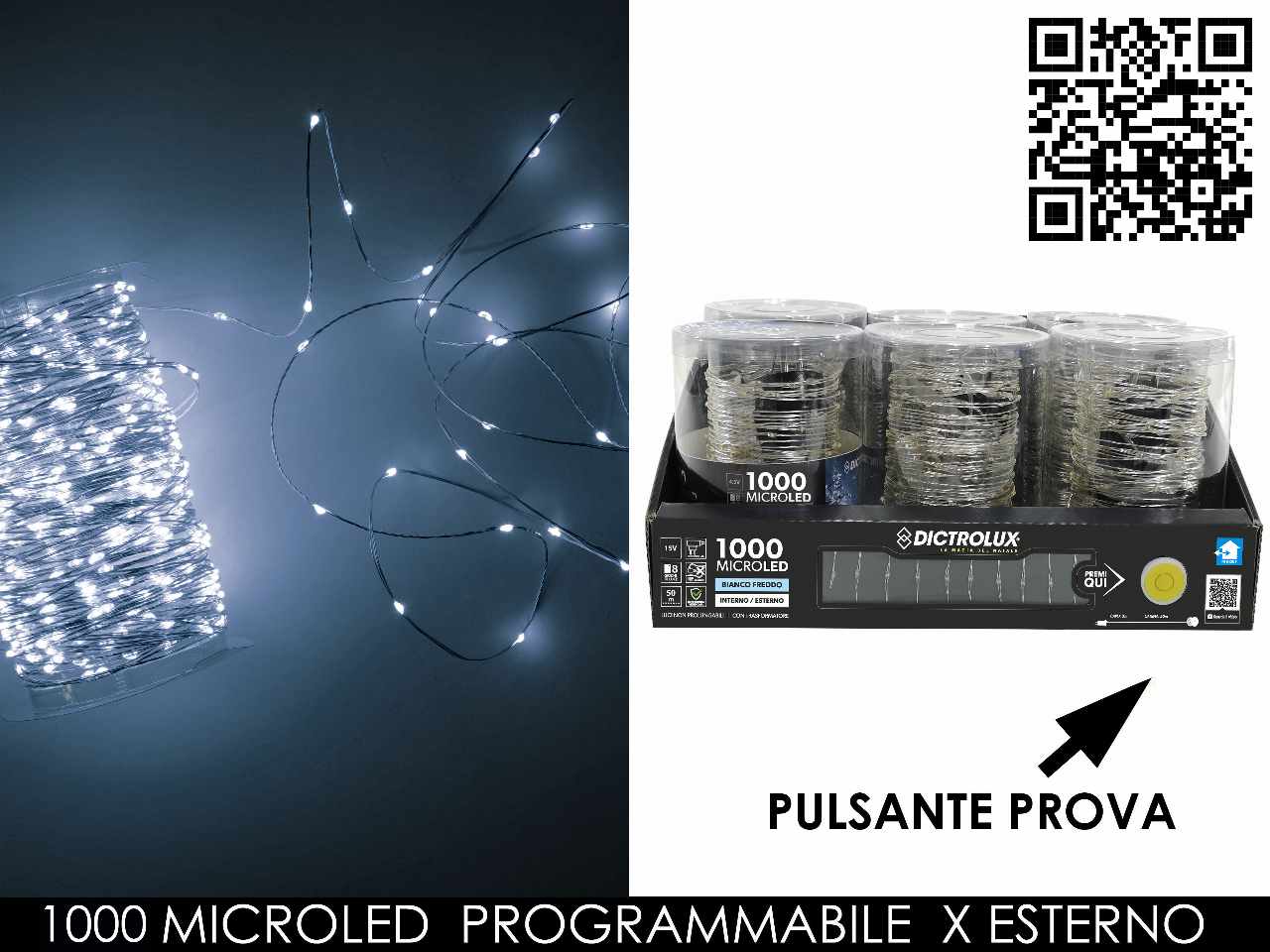 Catena luminosa 1000 microled bianco freddo uso esterno e programmabile