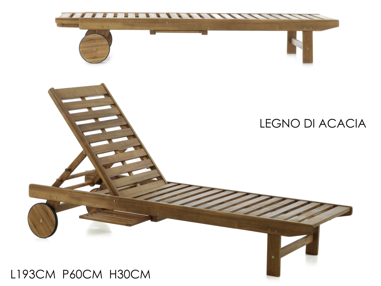 Lettino in legno con ruote 193x60x30cm
