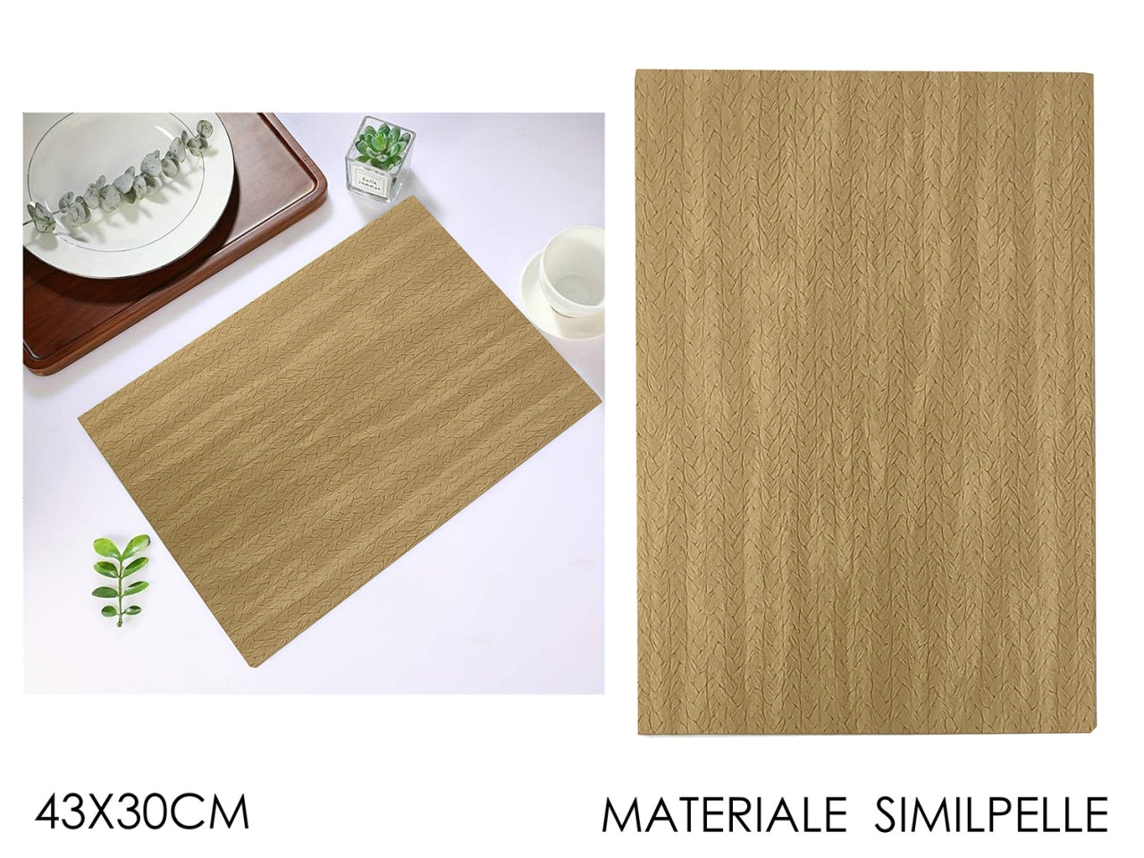 Tovaglietta americana rettangolare in similpelle color cammello, stile moderno 43x30 cm - Gusto Casa