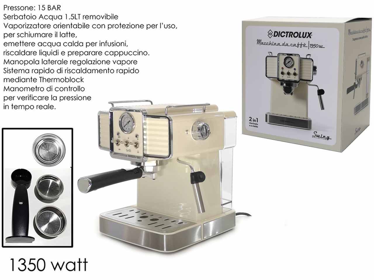 Macchina per espresso 2in1 1350w crema 882002