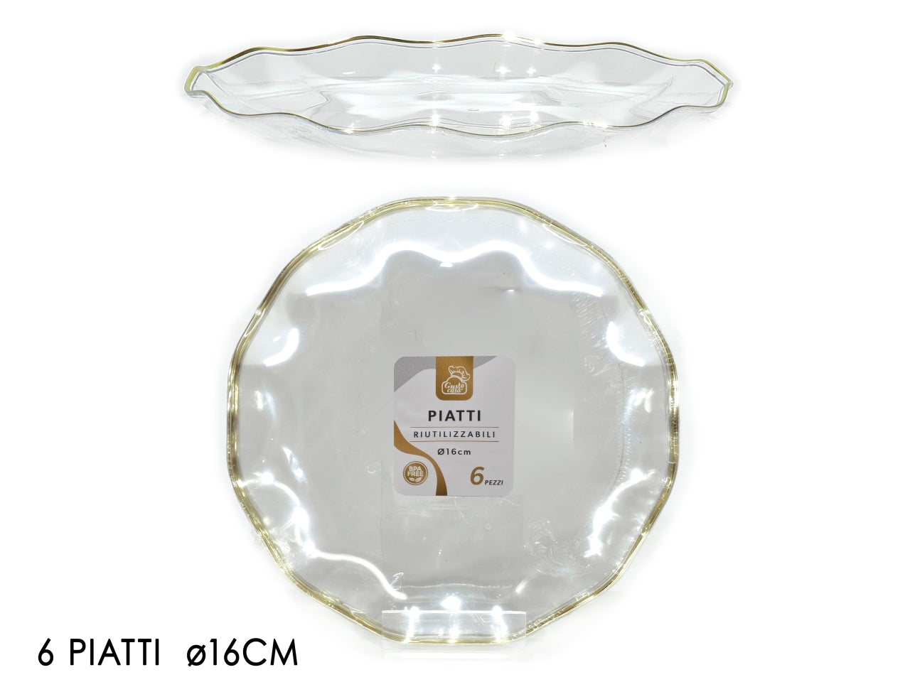 Servizio di piatti d.16cm trasparente con bordo set da 6 piatti