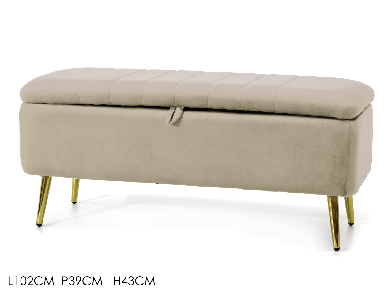 Pouf contenitore cassapanca in velluto e metallo crema e dorato classico 39x102x43 cm - Vestiamo Casa