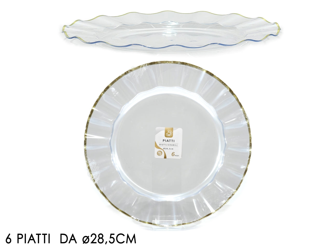 Servizio di piatti d.28,5cm trasparente con bordo set da 6 piatti