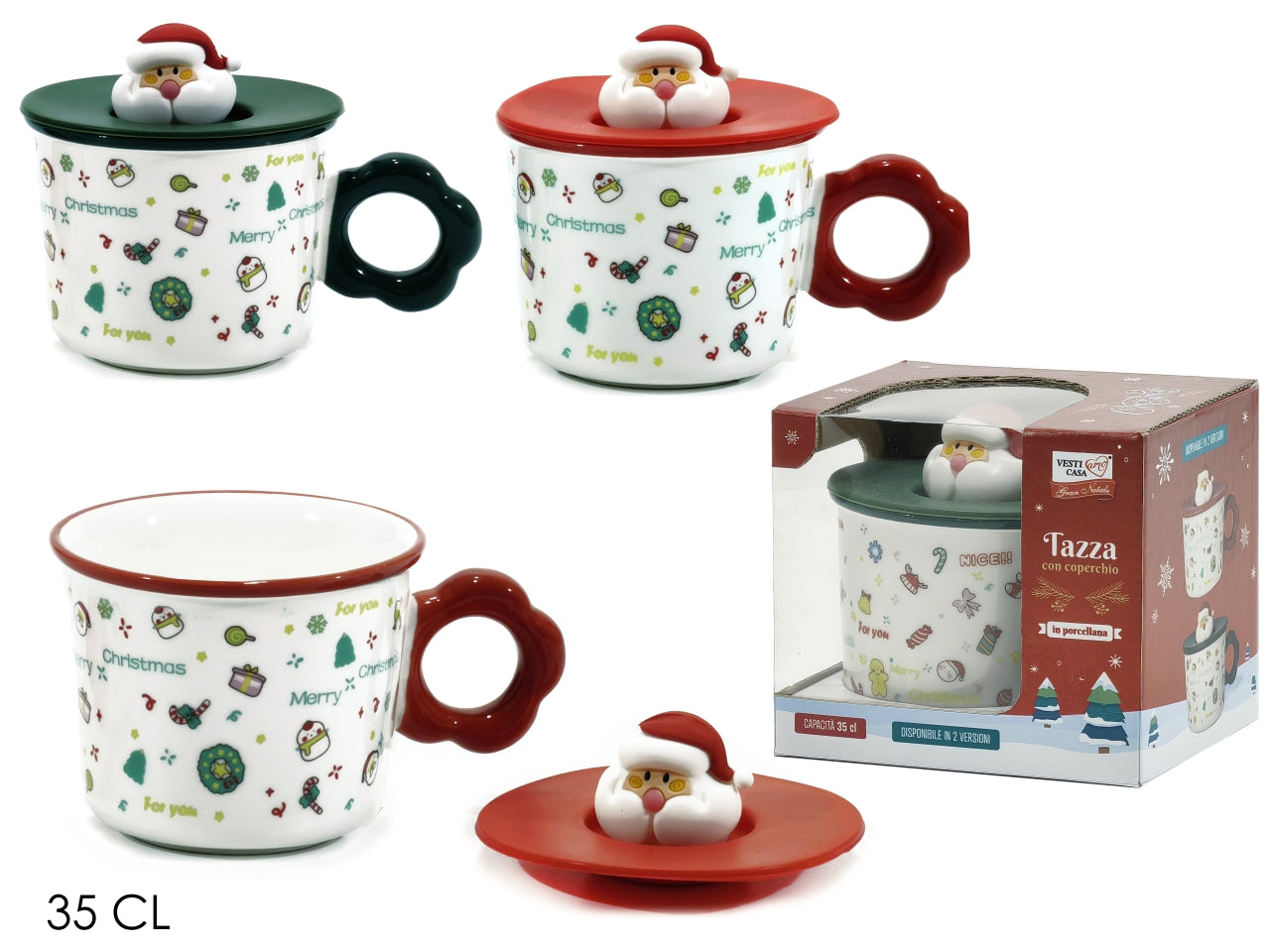 Tazza 35cl con coperchio in porcellana in 4 assortimenti