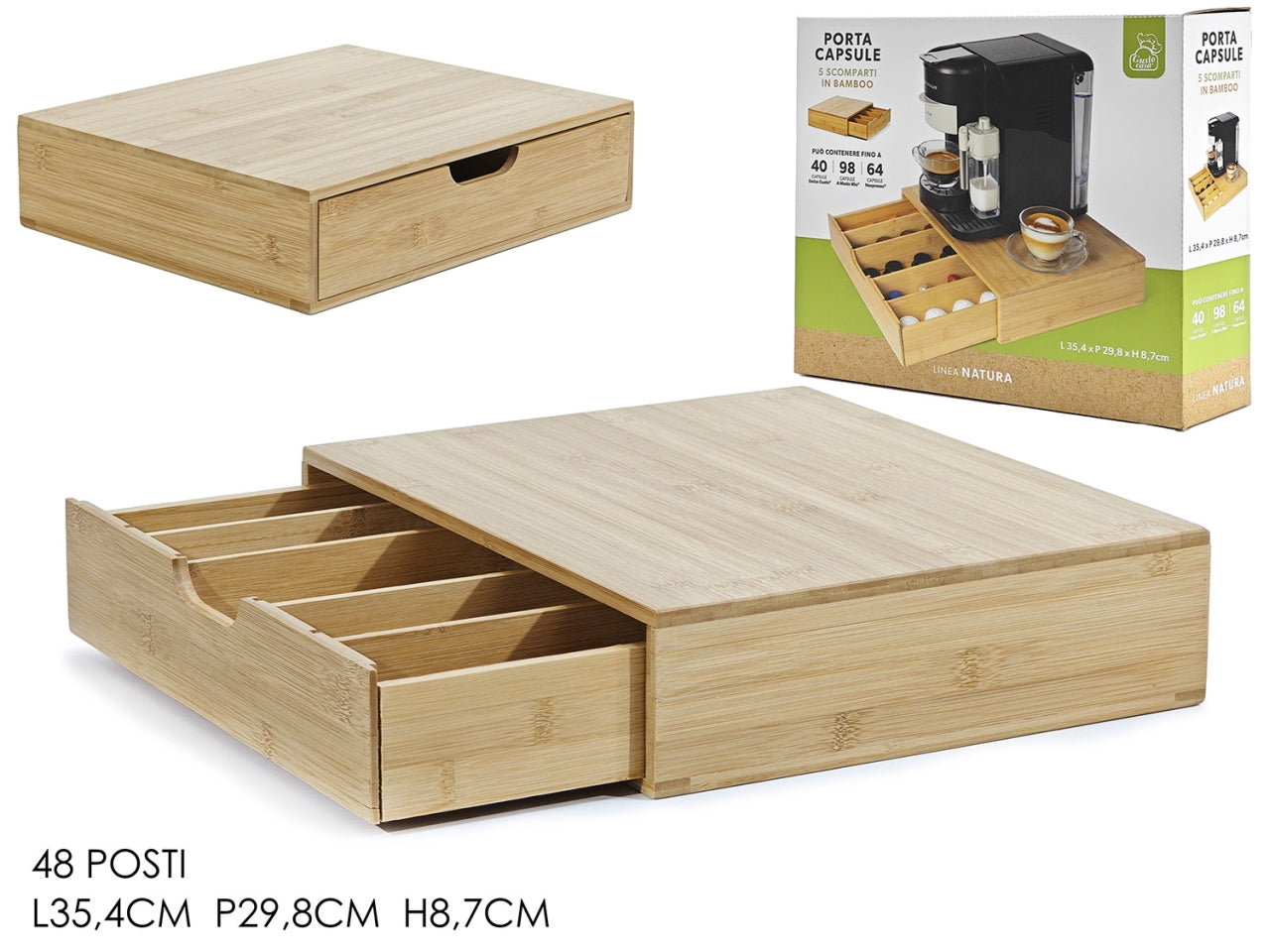 Portacapsule con 5 divisori in bamboo