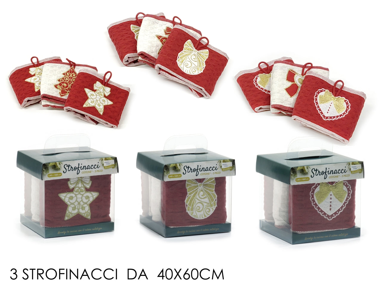 Strofinacci natalizi 40x60cm set da 3 strofinacci in 2 assortimenti