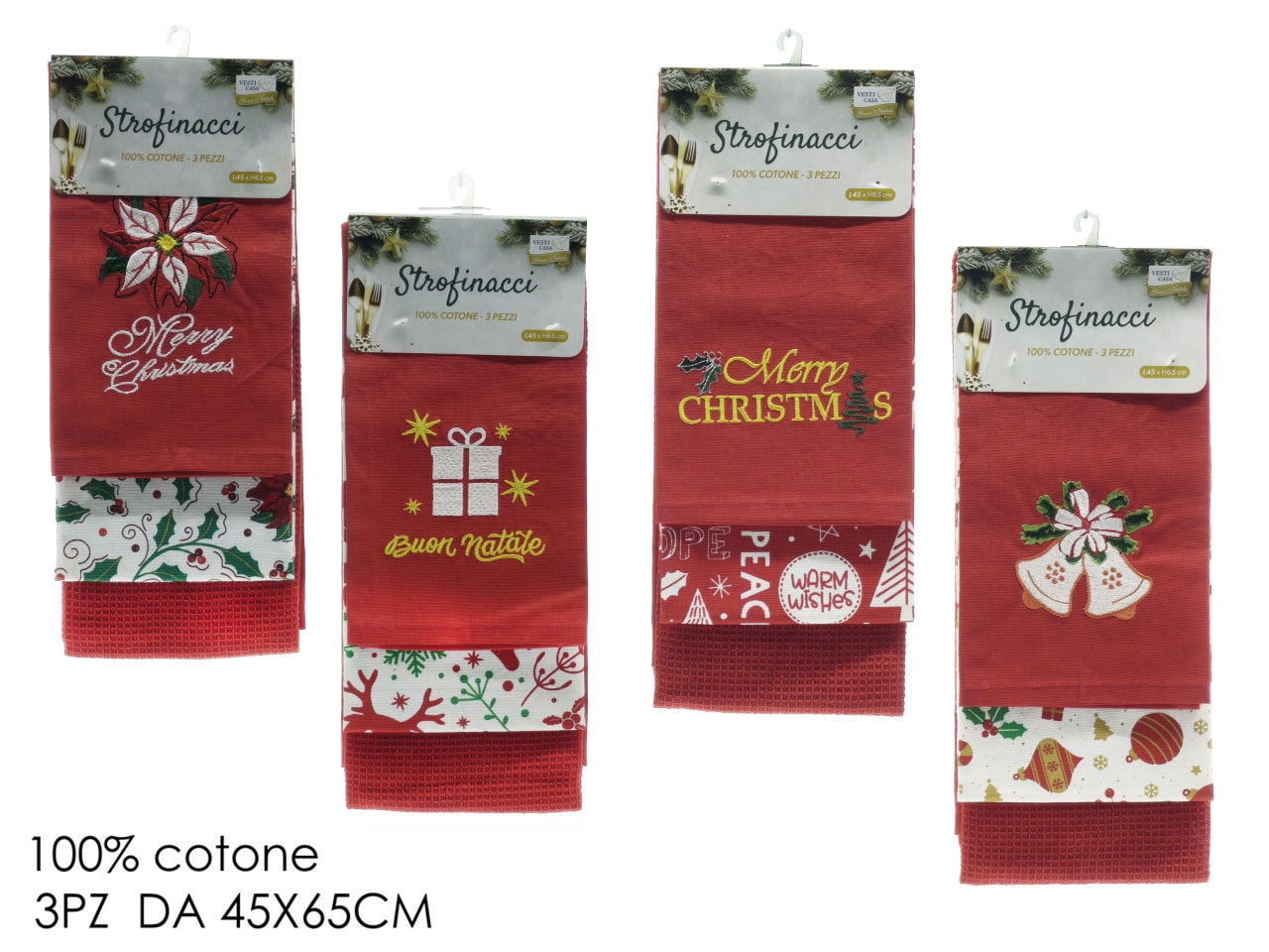 Strofinacci natalizi 45x65cm set da 3 strofinacci in 4 assortimenti