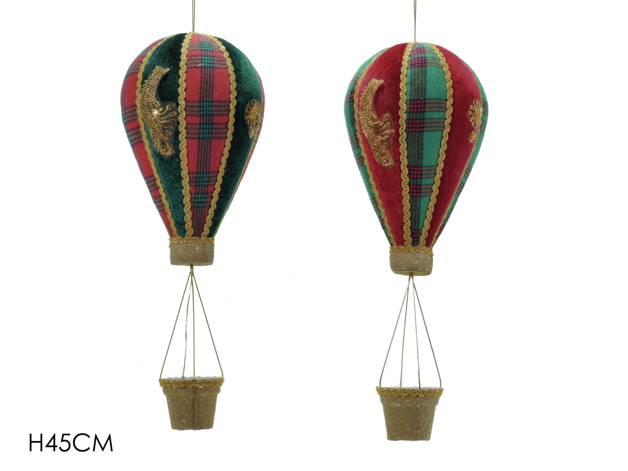 Pendente mongolfiera h.45cm scozzese in 2 assortimenti