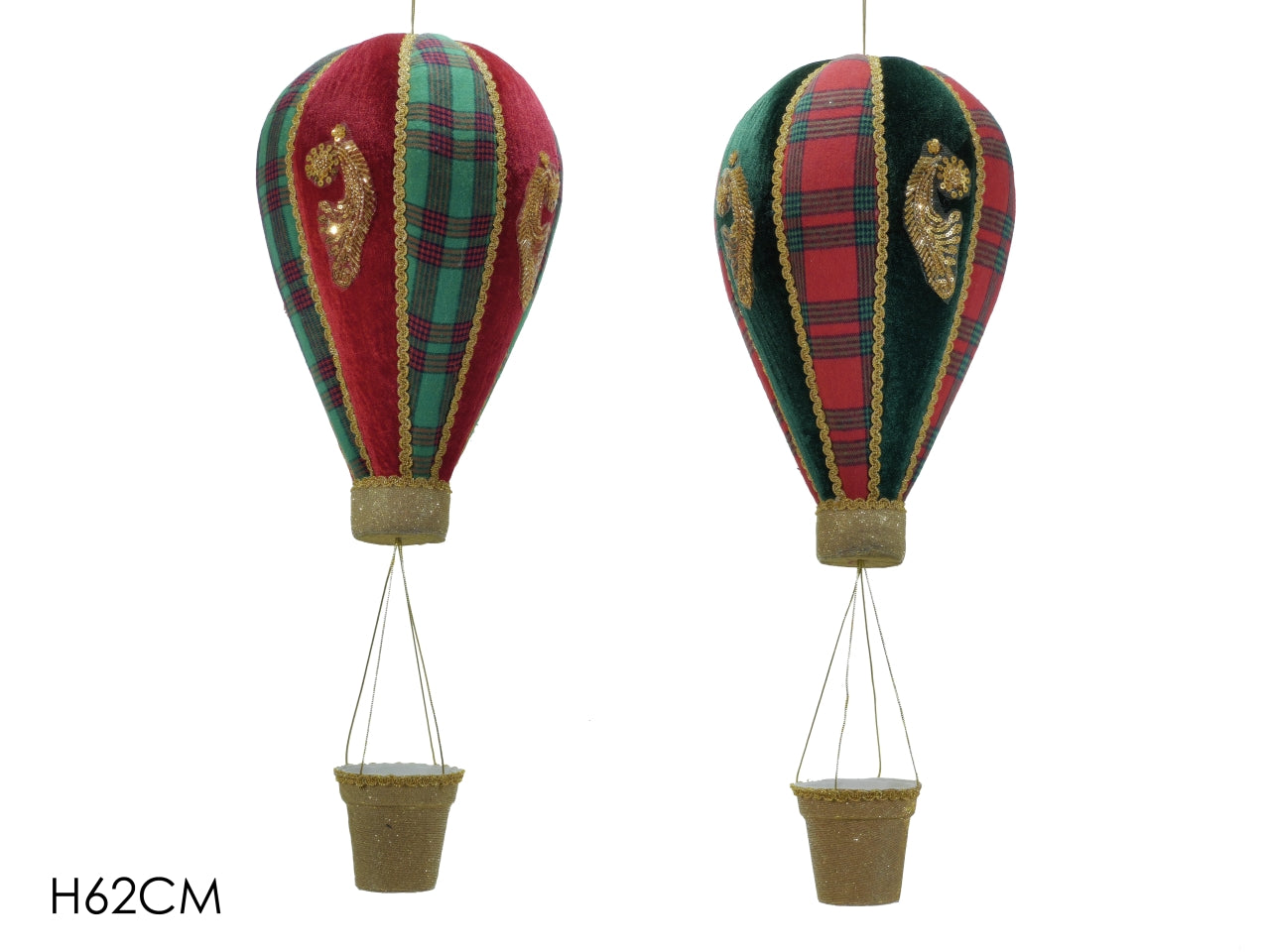 Pendente mongolfiera h.62cm scozzese in 2 assortimenti