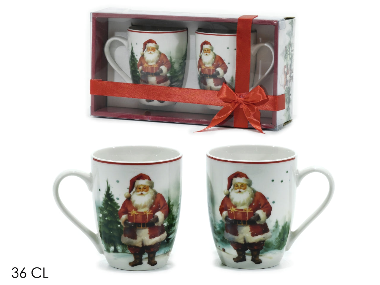 Tazze 36cl decorazione babbo natale set da 2 tazze