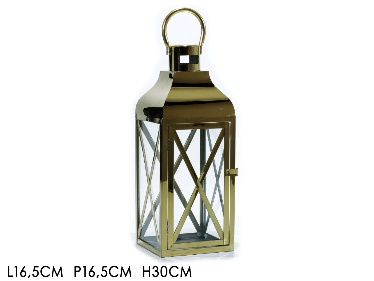 Lanterna portacandela acciaio inox bronzato e vetro h.50x16,5cm - Vestiamo Casa