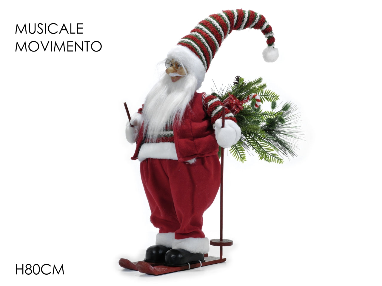Babbo natale con sci suoni e movimento h.80cm a batteria