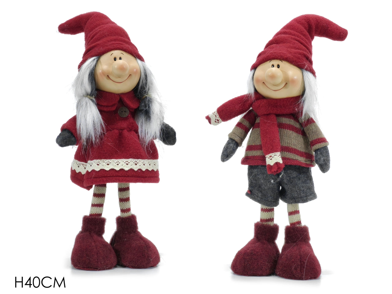 Gnomo natalizio rosso e grigio in poliestere e poliresina 40 cm  Vestiamo Casa
