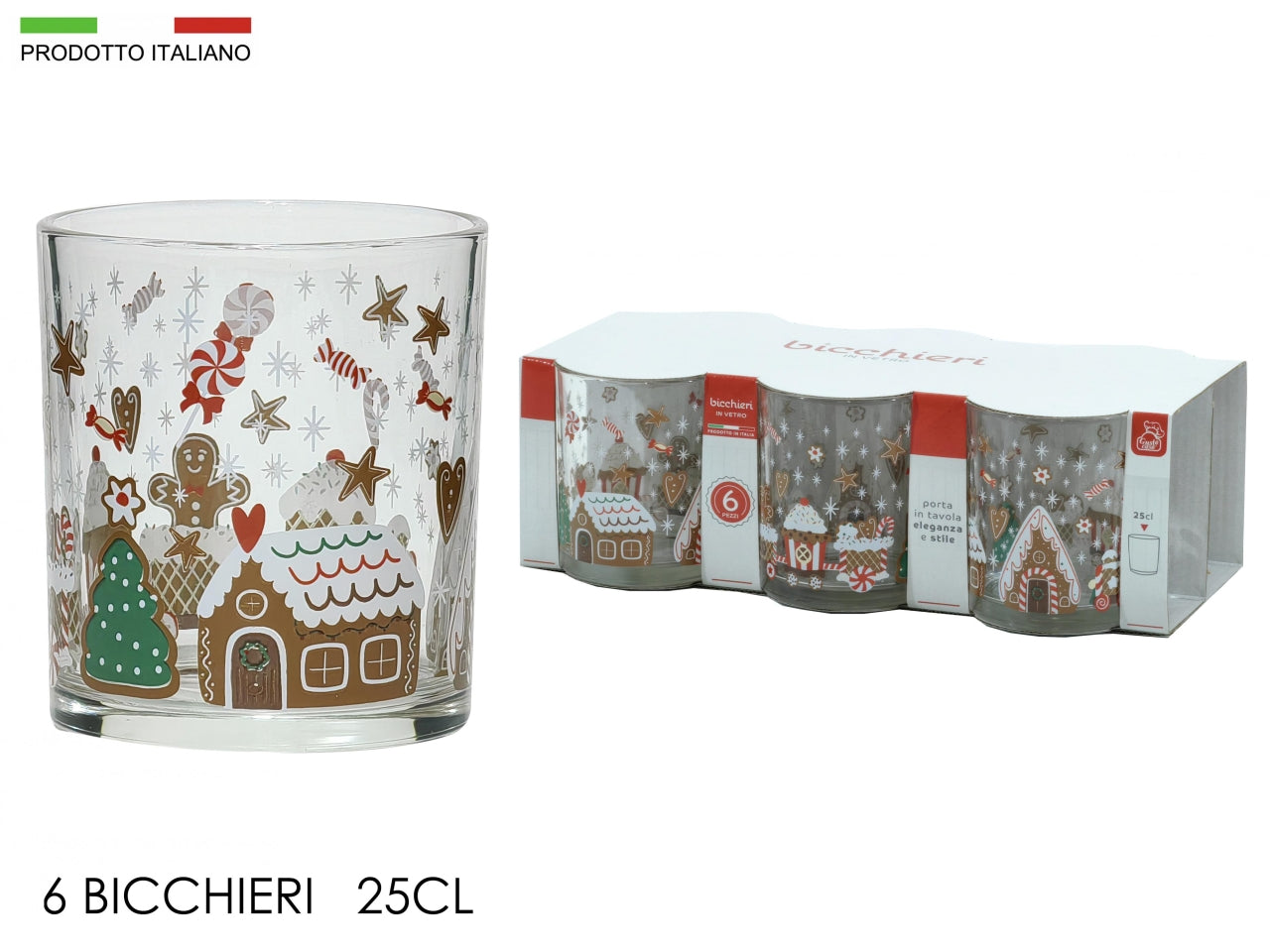 Bicchiere in vetro 25cl trasparente serigrafato con stampe natalizie - Gusto Casa