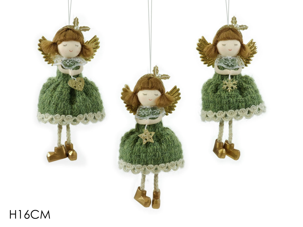 Appendino natalizio angelo verde in 3 soggetti assortiti 16 cm - Vestiamo Casa