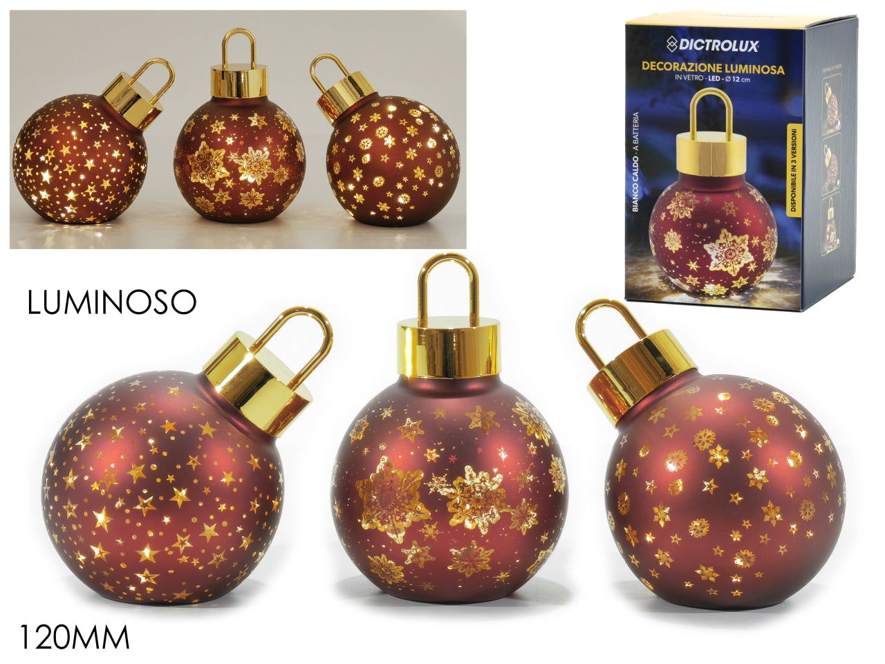 Palla in vetro 120mm rosso con luce a batteria