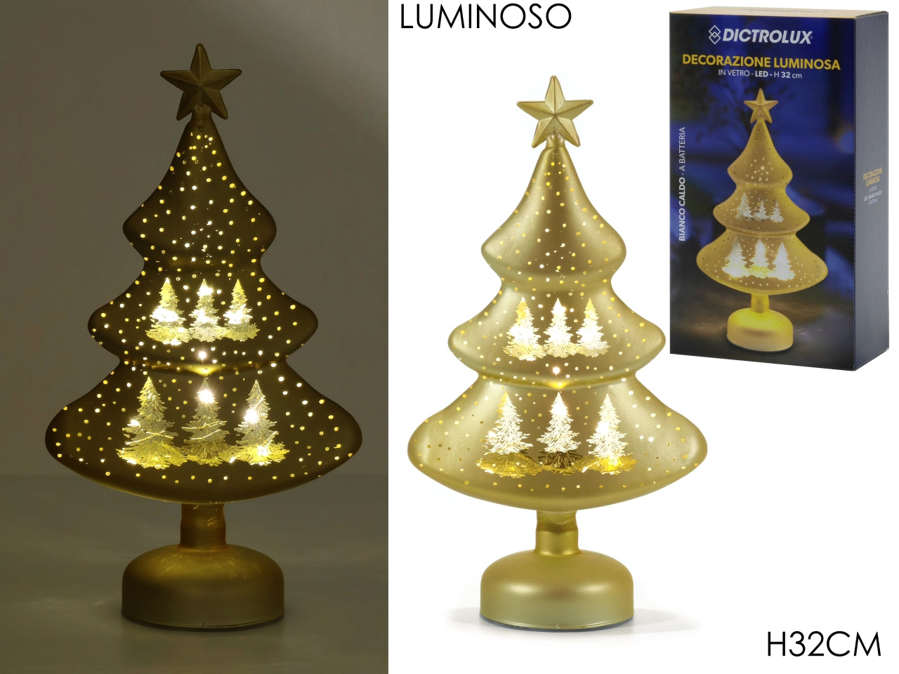 Alberello di natale h.32cm con luce oro a batteria