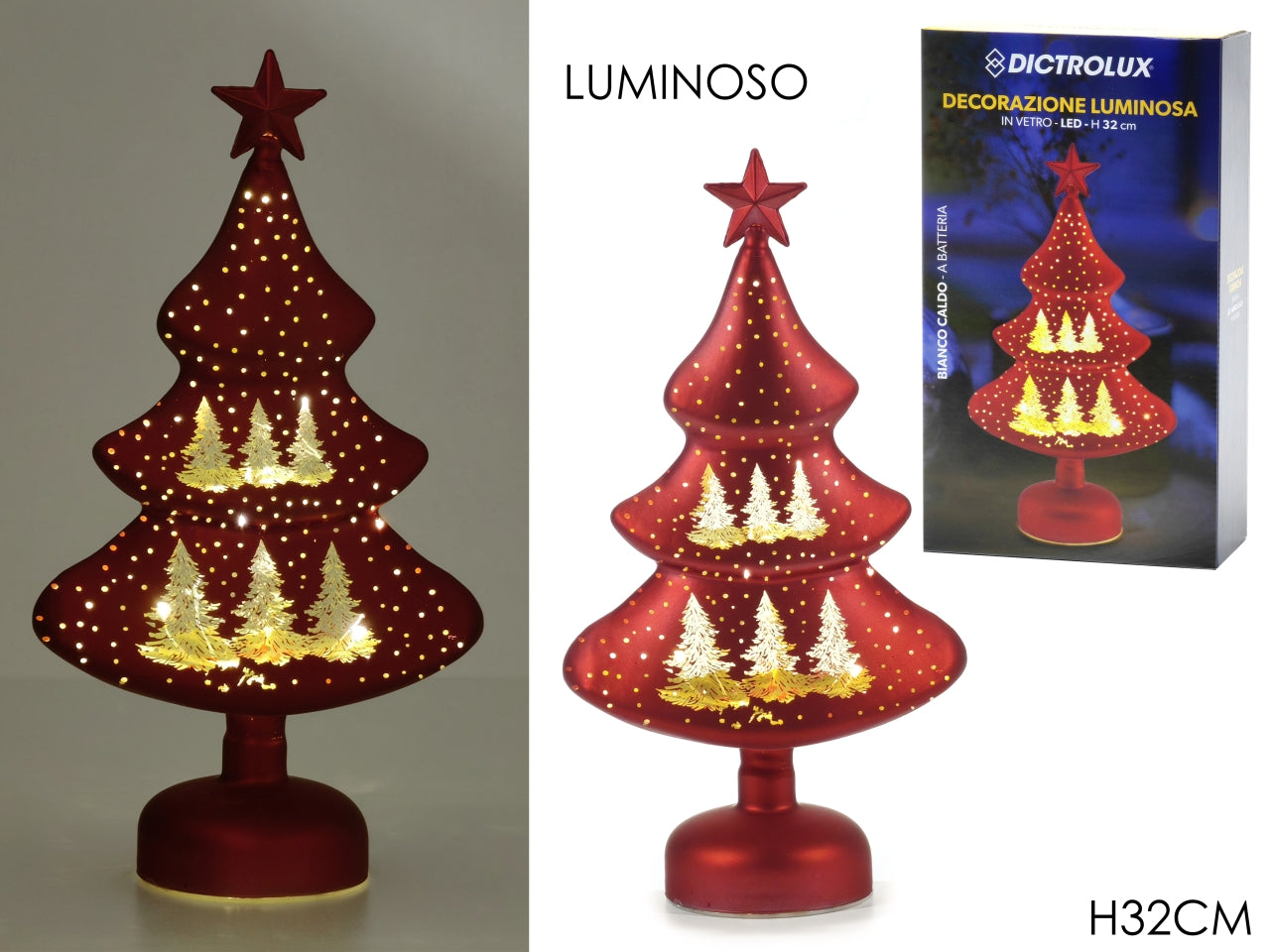 Alberello di natale h.32cm con luce rosso a batteria