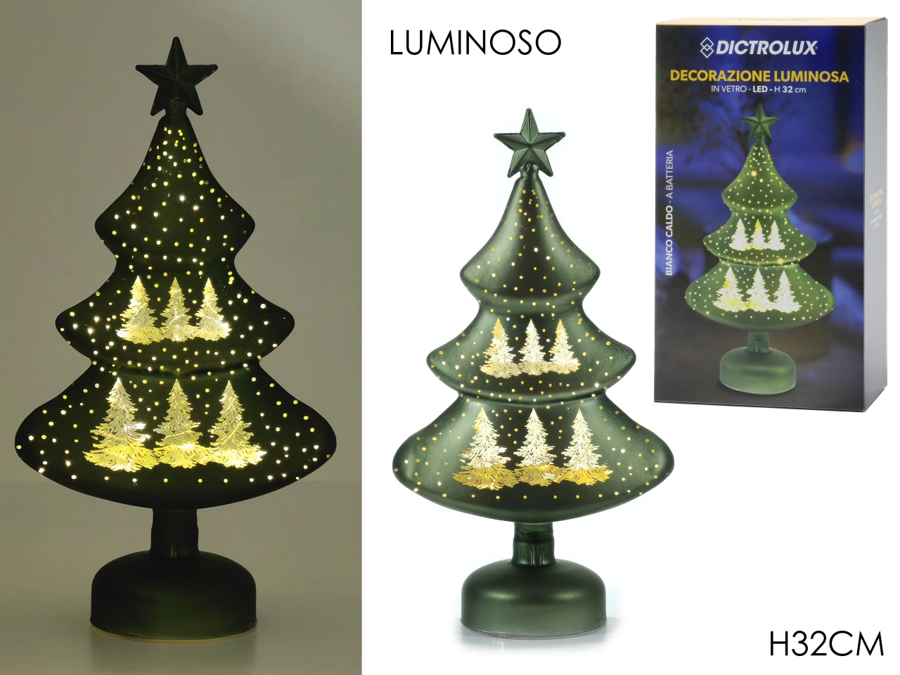 Alberello di natale h.32cm con luce verde a batteria