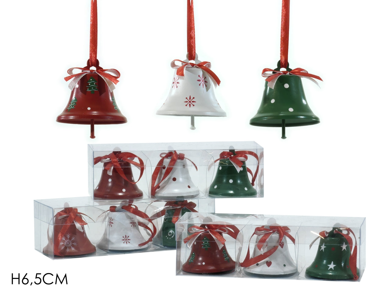 Pendente campana h.6,5cm set da 3 campane in 3 assortimenti