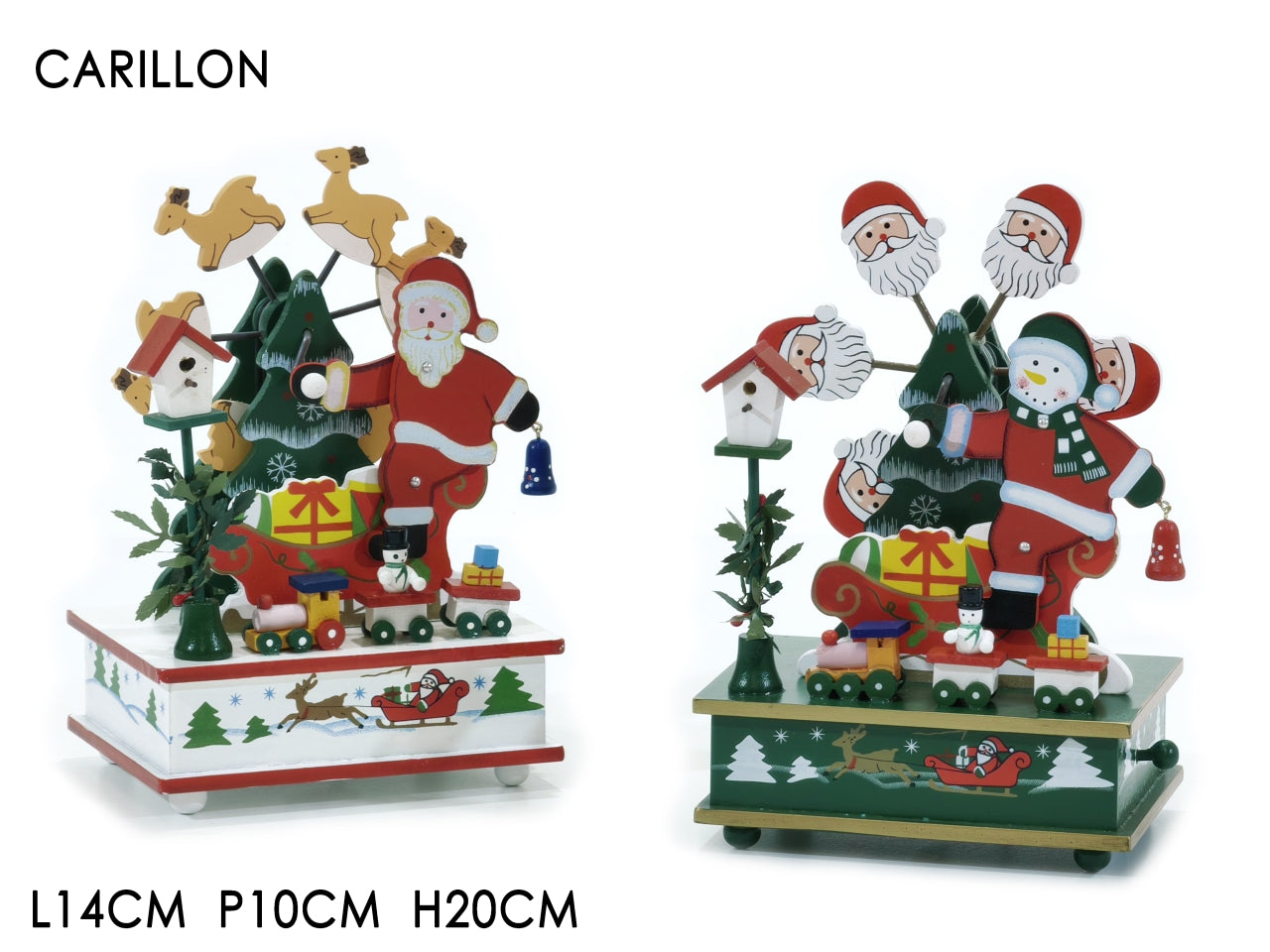 Carillon natalizio h.20cm con soggetti natalizi in 2 assortimenti