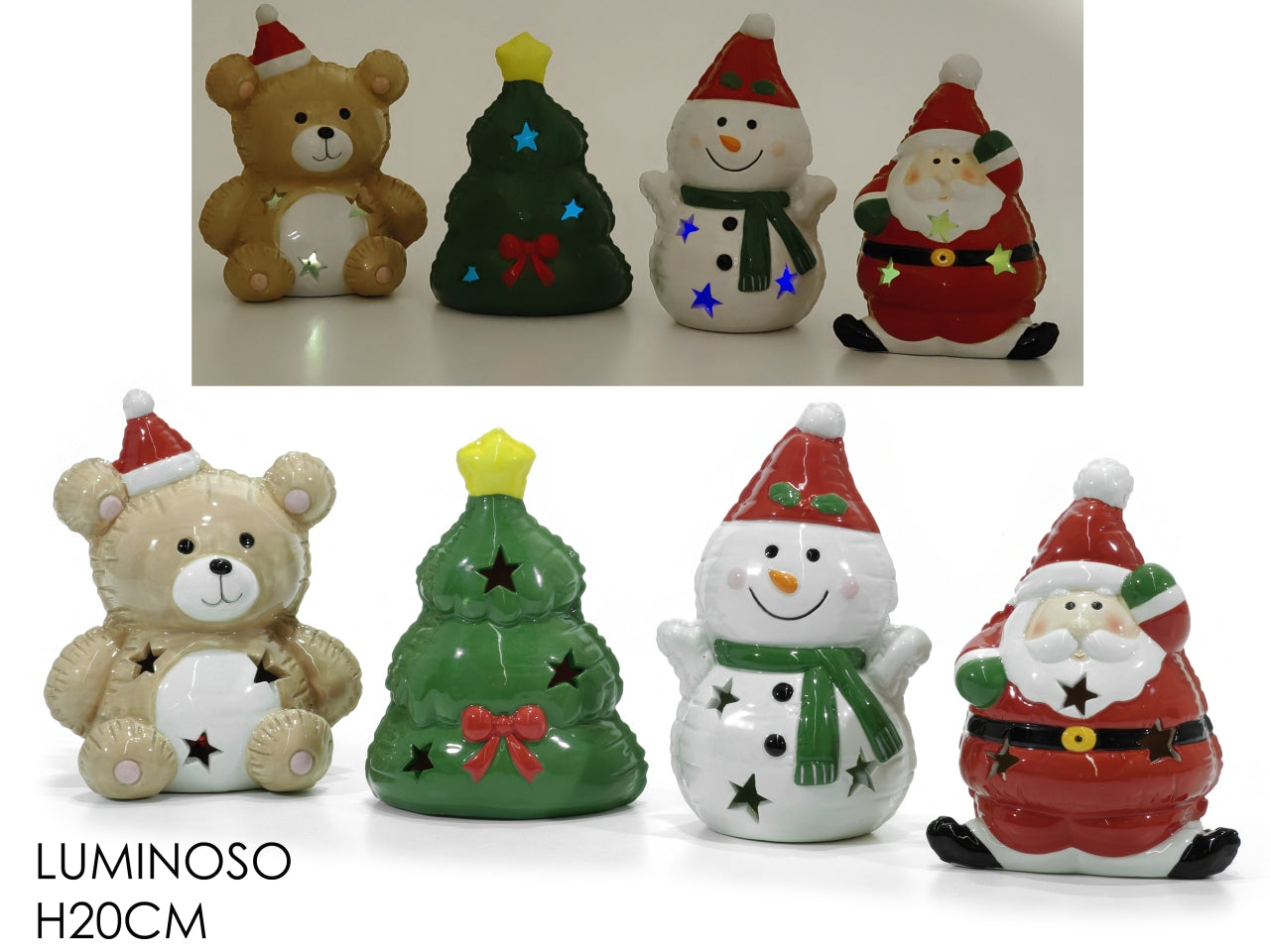 Soggetto natalizio decorativo h.20cm con luci a batteria in 4 assortimenti