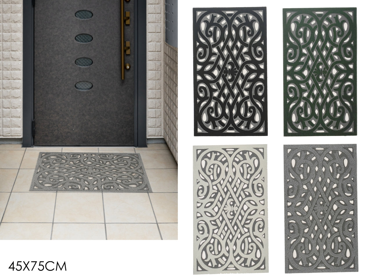Tappeto esterno in gomma e nylon 4 colori assortiti con decorazione greca 45x75 cm - Vestiamo Casa
