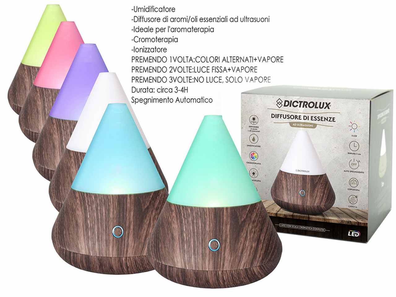 Diffusore aroma legno 12w 4 led 5 in 1