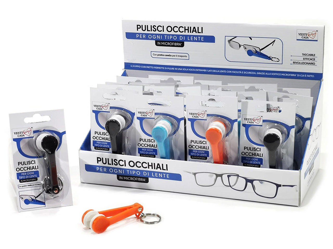Pulisci Occhiali Portatile con Doppi Cuscinetti - assortito in 3 Colori, Ideale per Tutti i Tipi di Lenti - 7,5x2x3cm