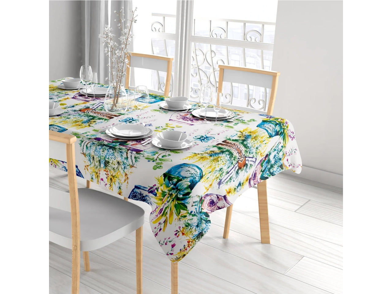 Tovaglia Antimacchia Floreale poliestere 140x300 cm Vintage per 10 Posti - Vesti Casa Nature Collection