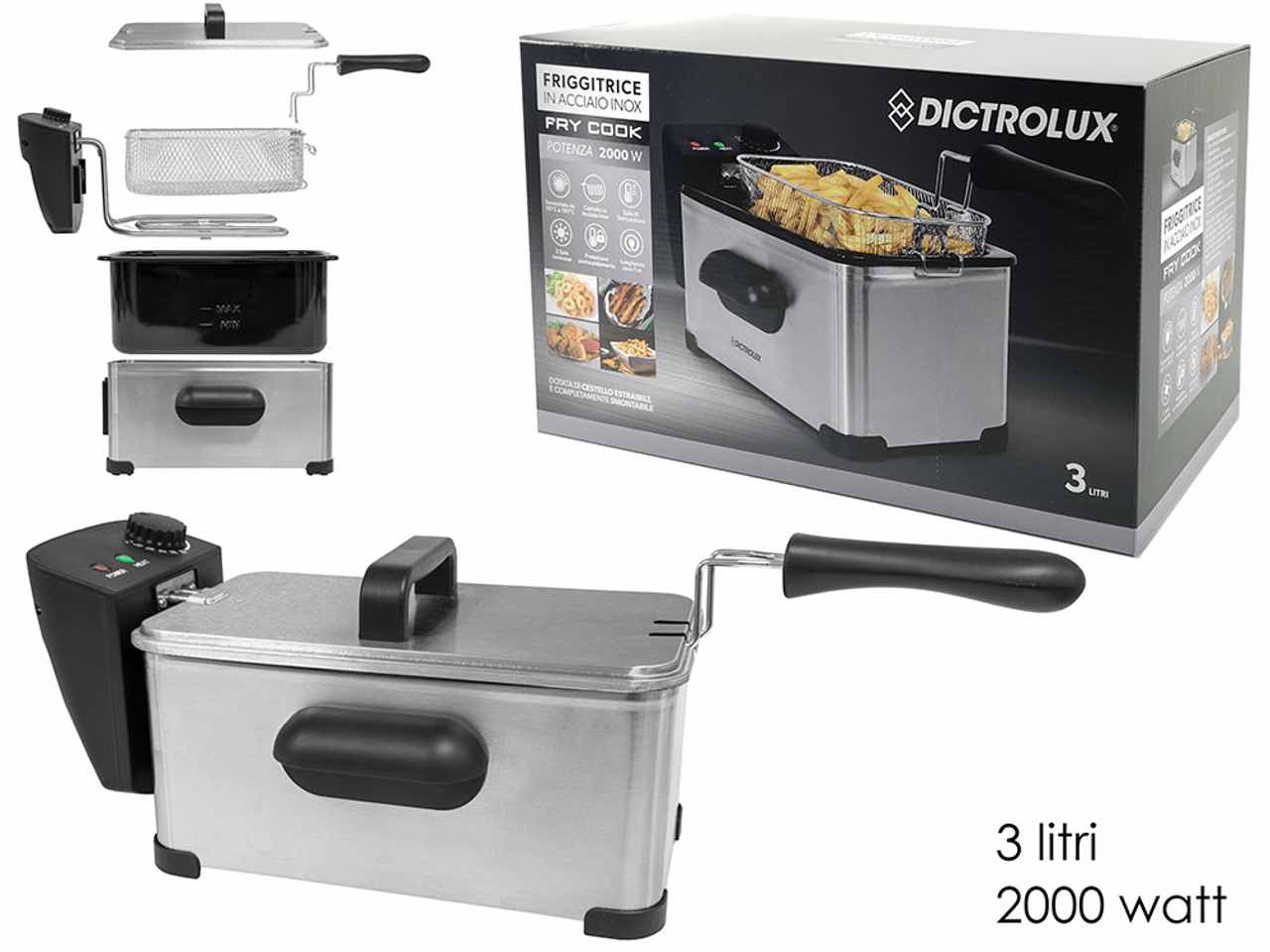 Friggitrice frycook in acciaio 3lt 2000w