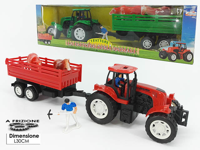 Trattore a frizione con rimorchio e animali in 2 assortimenti