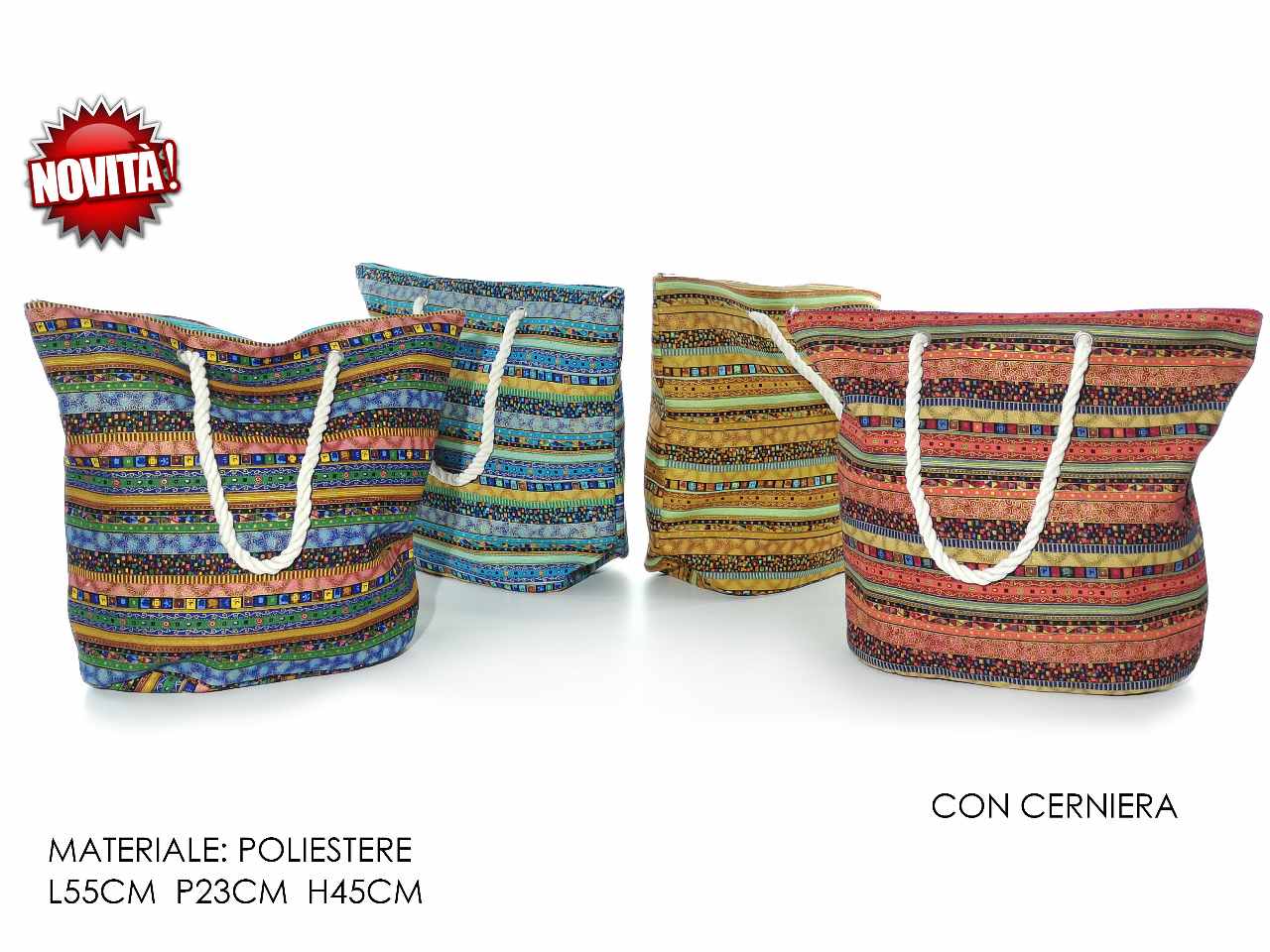 Borsa spiaggia con zip decorazione etnico