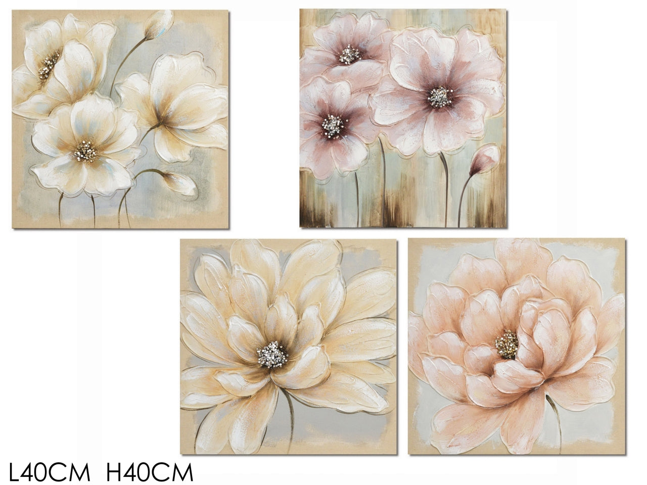 Quadro 40x40cm con decoro floreale - disponibile in 4 diversi decori