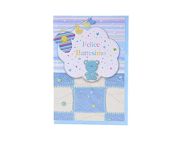 Biglietto battesimo celeste 9x9x31 cm