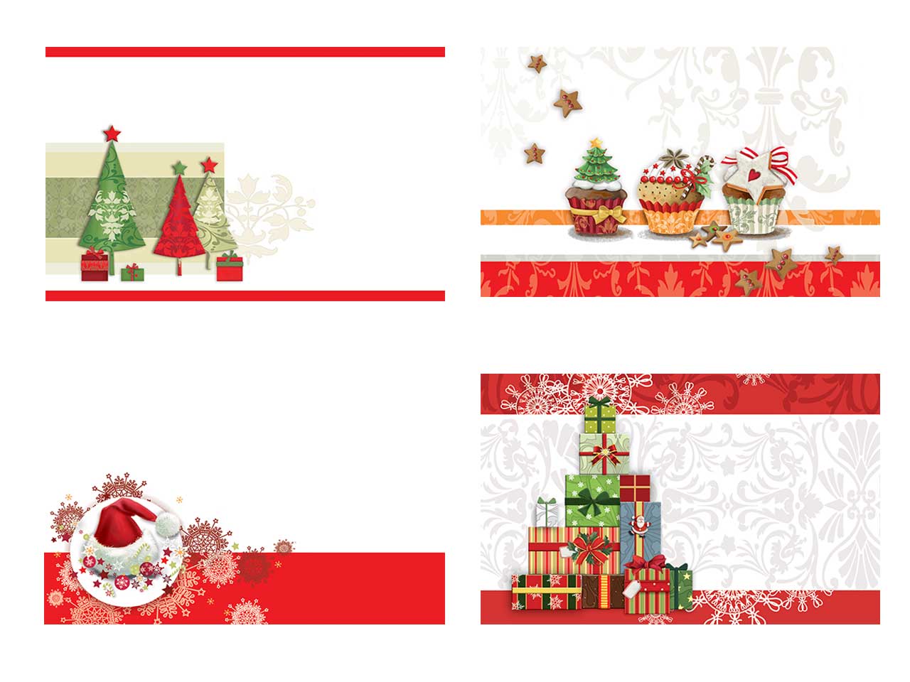 Biglietti buon natale - la confezione contiene 100 bigliettini assortiti in 4 soggetti