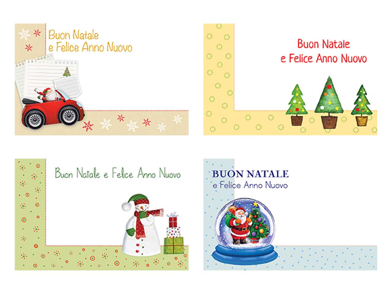Biglietti buon natale - la confezione contiene 100 bigliettini assortiti in 4 soggetti
