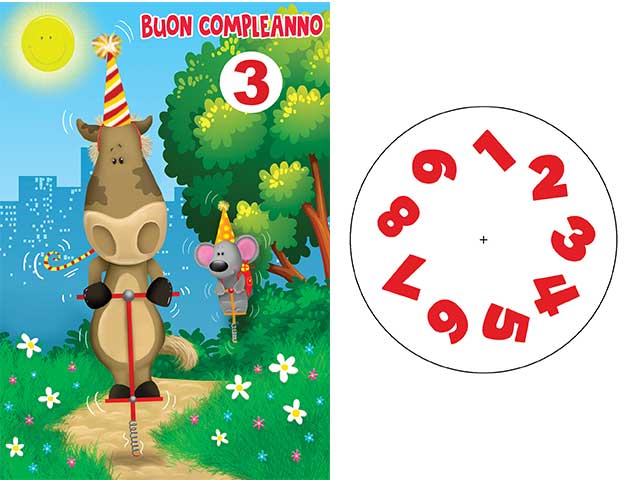 Biglietto di buon  compleanno con rotella azzurro-verde