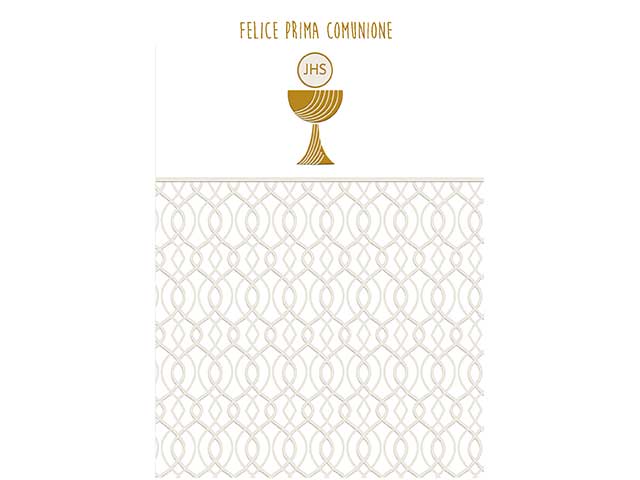 Biglietto prima felice comunione bianco con scritta dorata