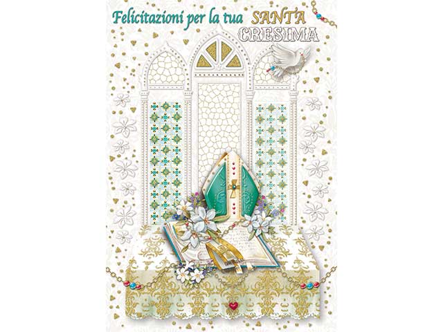Biglietto cresima con glitter multicolor 12x18 cm