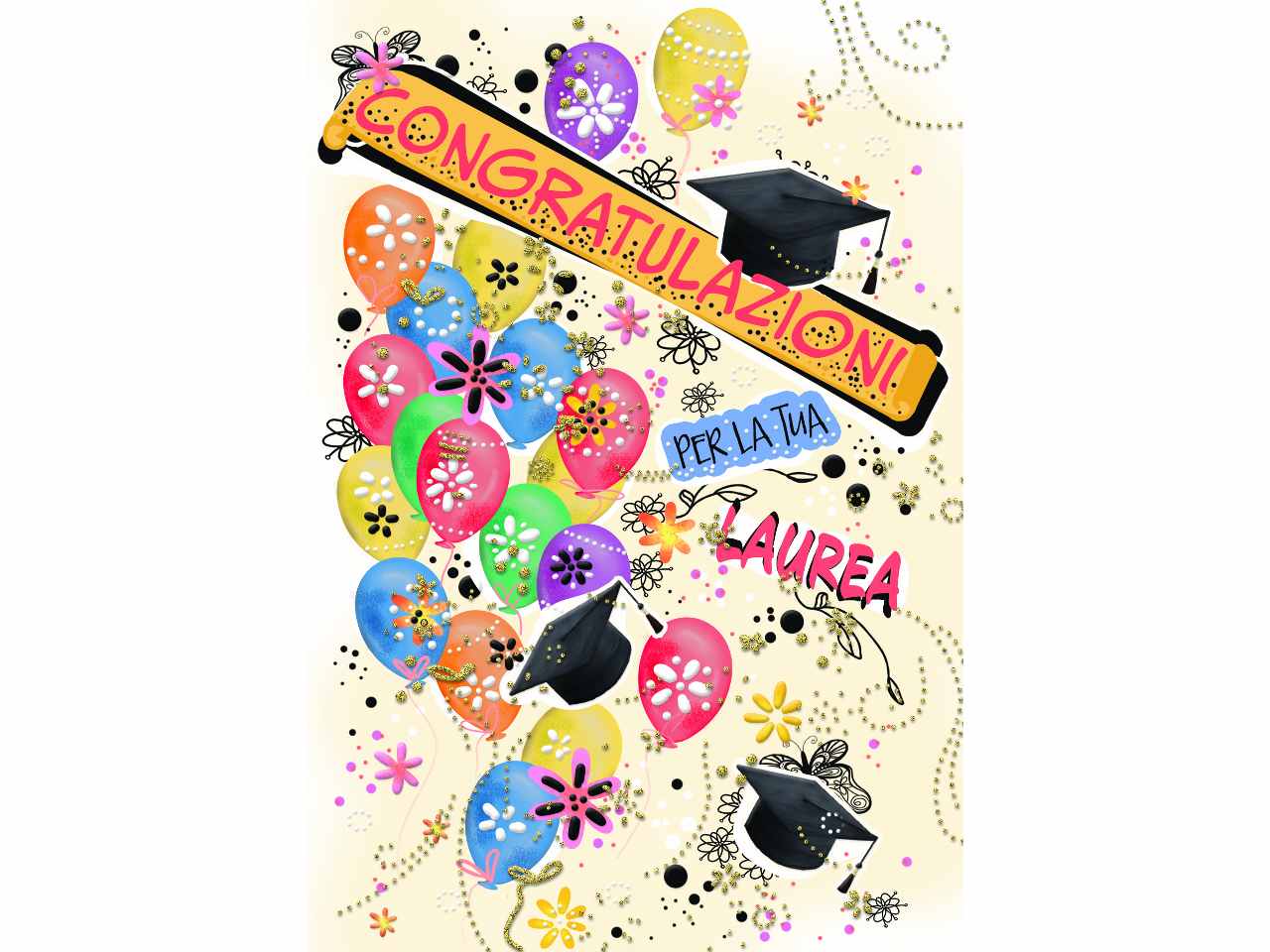 Biglietto auguri per laurea con scritta congratulazioni per la tua laurea