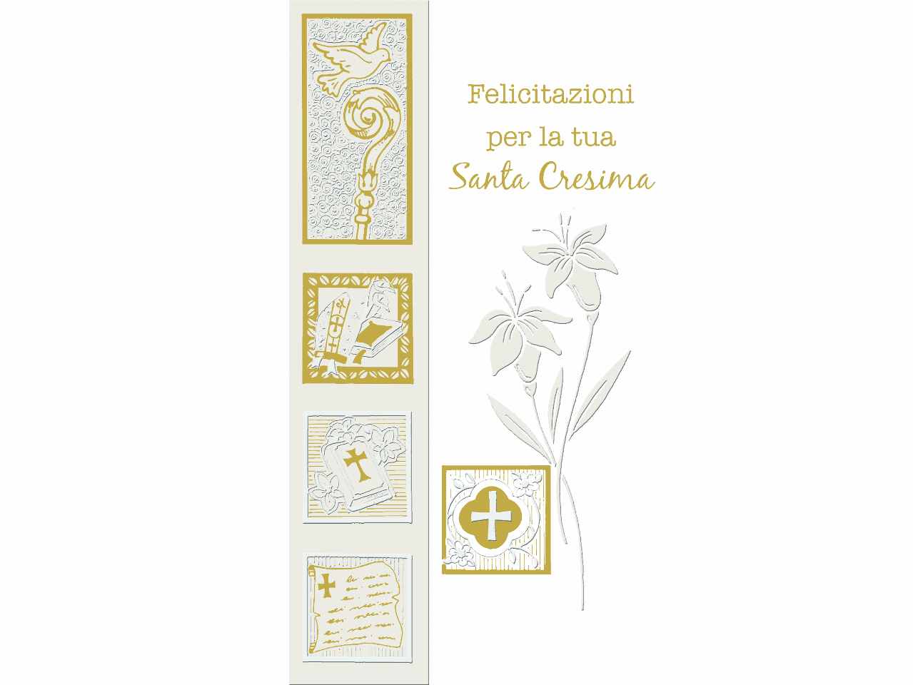 Biglietto auguri cresima con scritta felicitazioni per la tua Santa Cresima