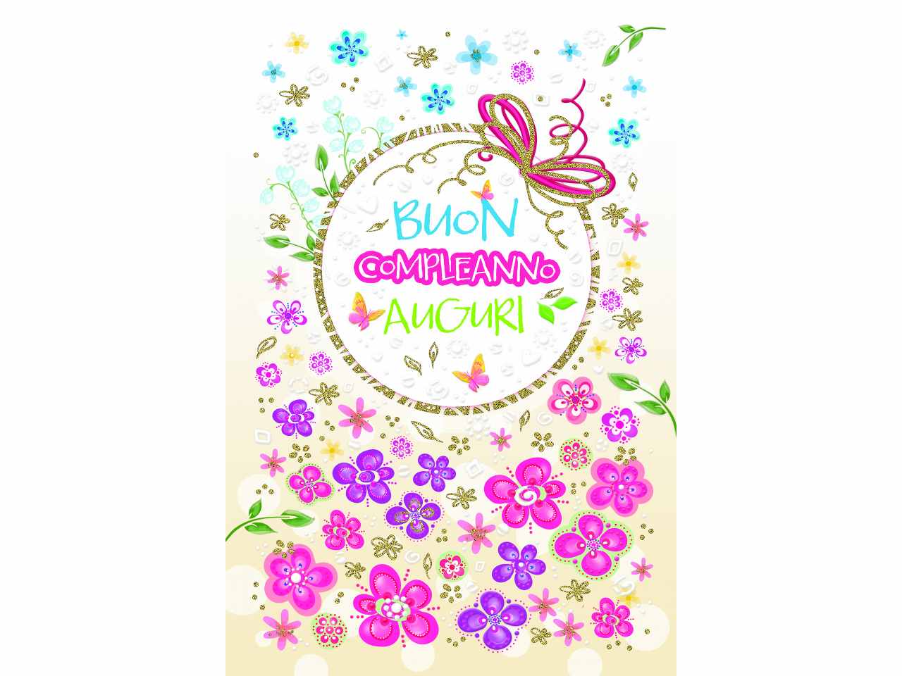 Biglietto auguri buon compleanno decorazione fiori