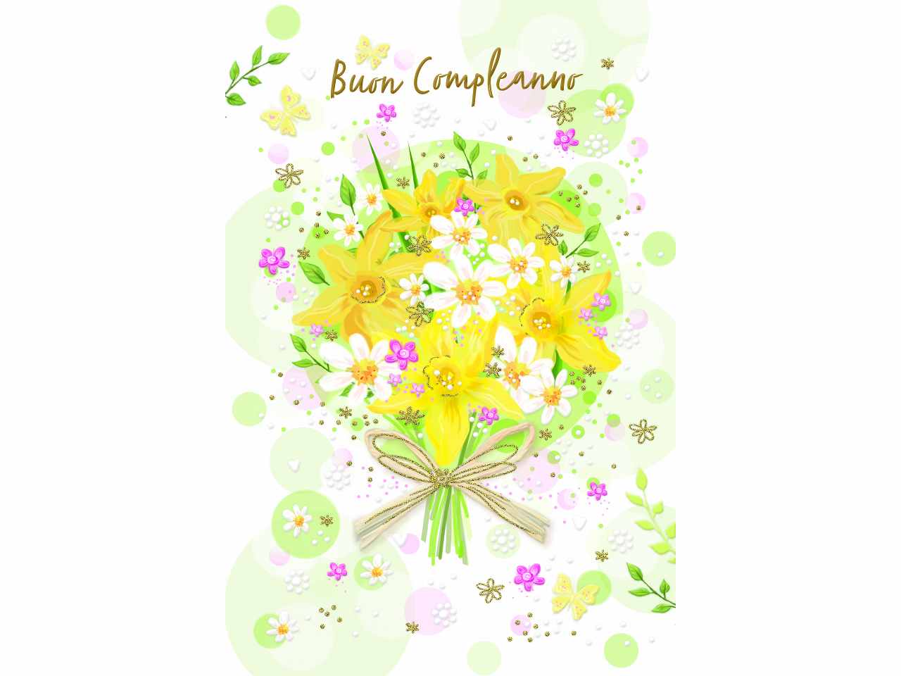 Biglietto auguri buon compleanno decorazione fiori