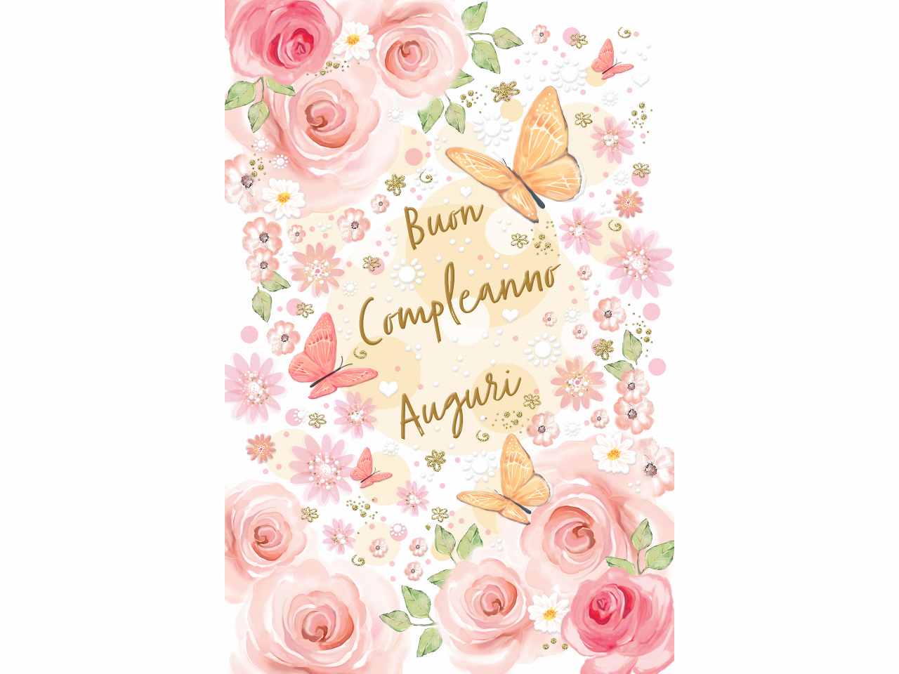 Biglietto auguri buon compleanno decorazione fiori