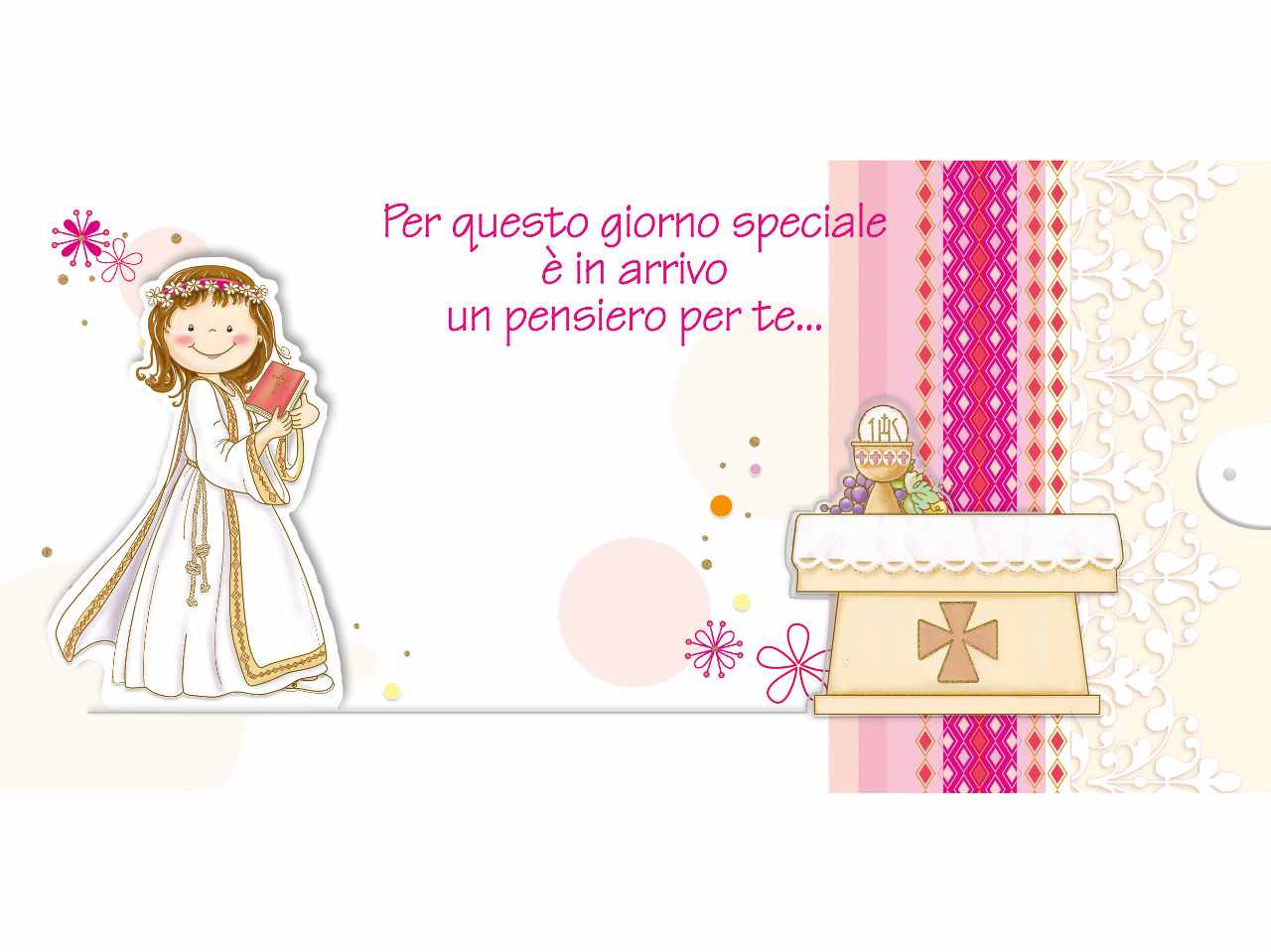 Biglietto auguri prima comunione con porta soldi