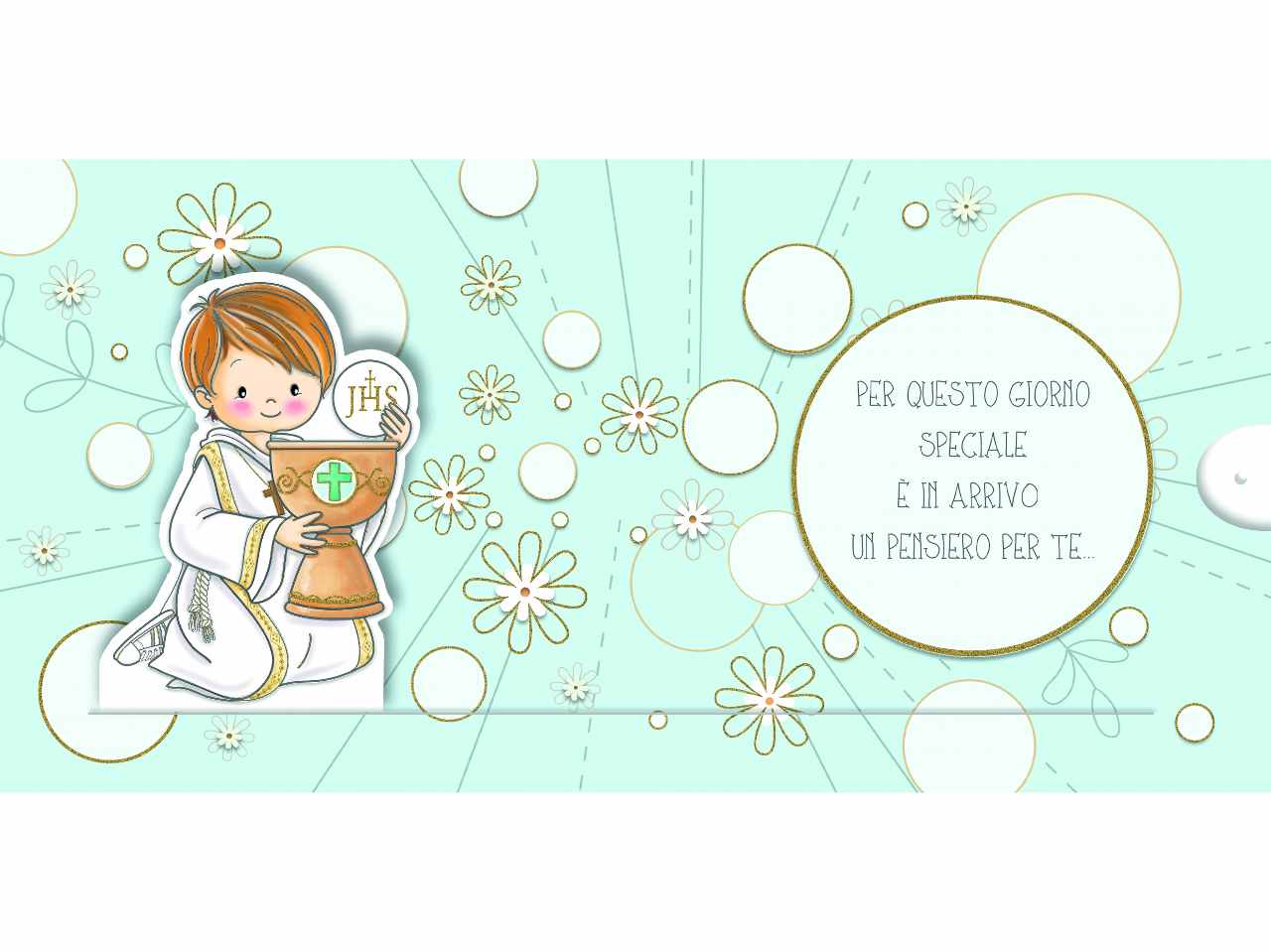Biglietto auguri prima comunione con porta soldi