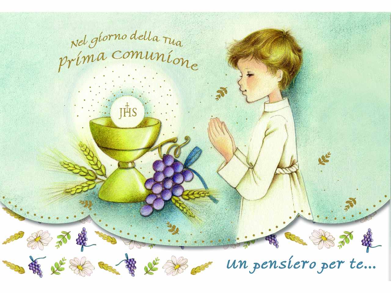 Biglietto auguri prima comunione con porta soldi