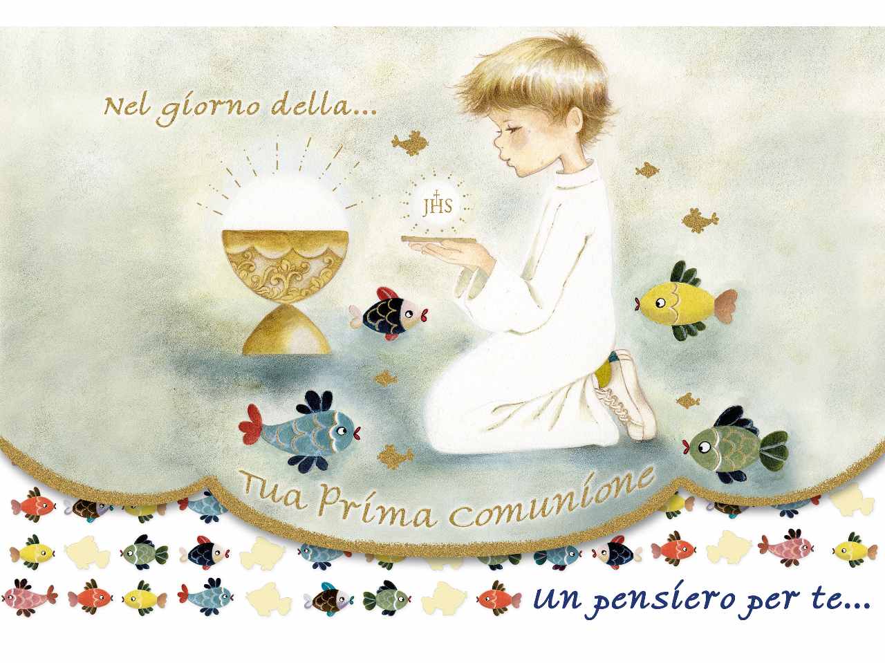 Biglietto auguri prima comunione con porta soldi