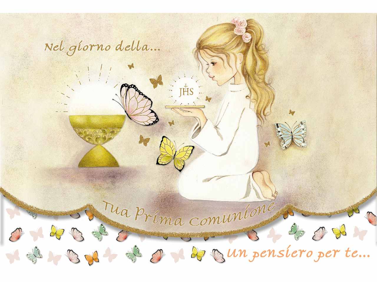 Biglietto auguri prima comunione con porta soldi